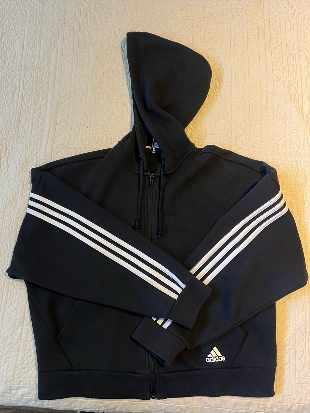 adidas Men’s Black Zip-Up Hoodie with White Three-Stripes